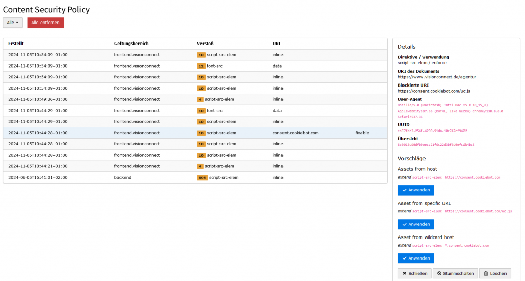 Backend-Modul Content-Security-Policy